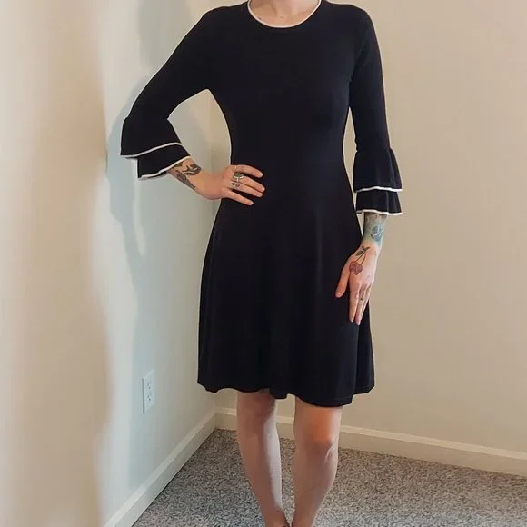 vince camuto fit and flare sweater dress Vince Camuto Womens Fit & Flare Bracelet Sleeve Sweaterdress Black